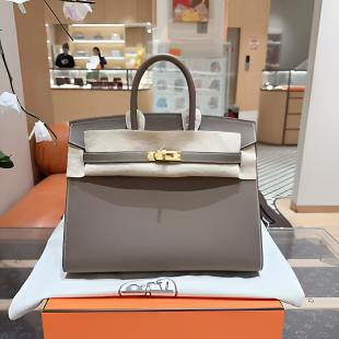全新未使用 Hermes/爱马仕 birkin25大象灰 金扣 E皮 B 刻