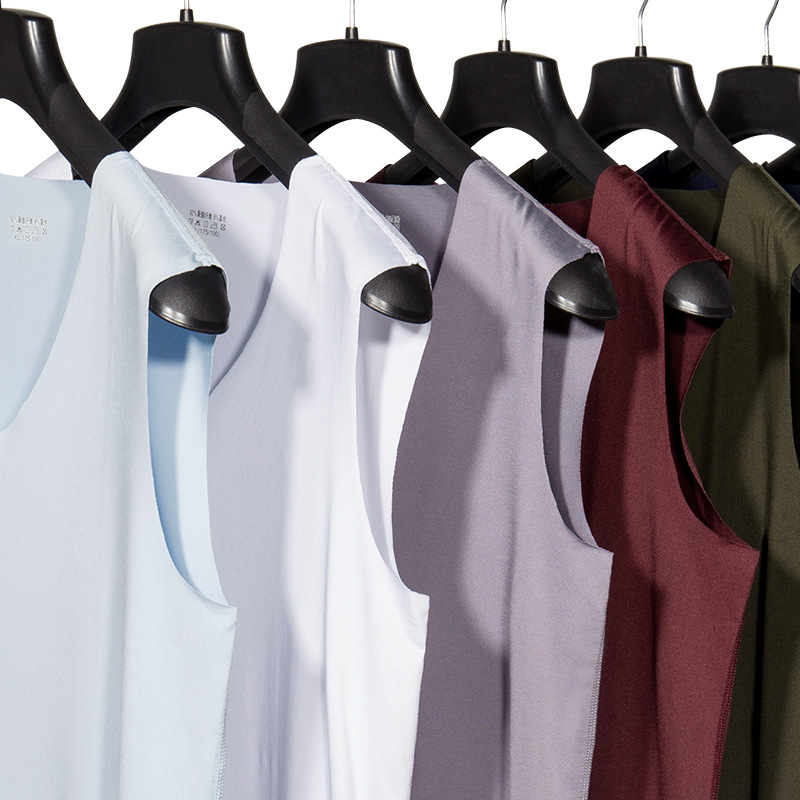 夏季男士冰丝无痕背心修身型紧身健身运动V领夏季薄款打底背心