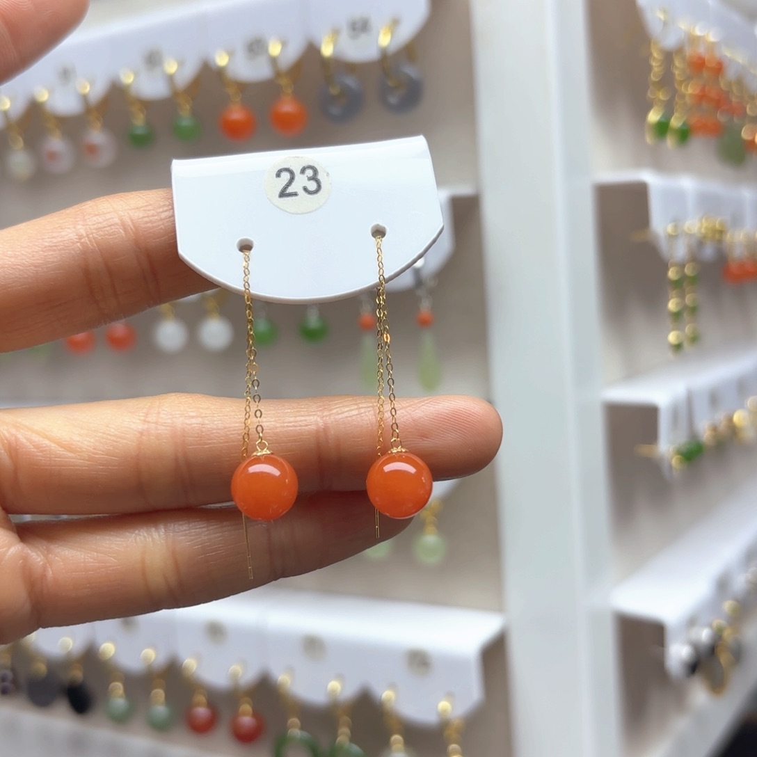 南红玛瑙耳饰18K金镶嵌2