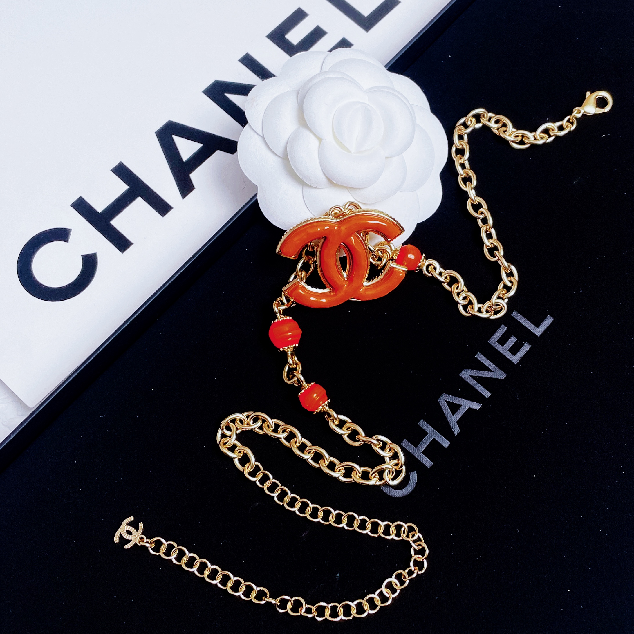 95新 Chanel/香奈儿 柚礼中古/香奈儿彩色双C素金项链lz412219