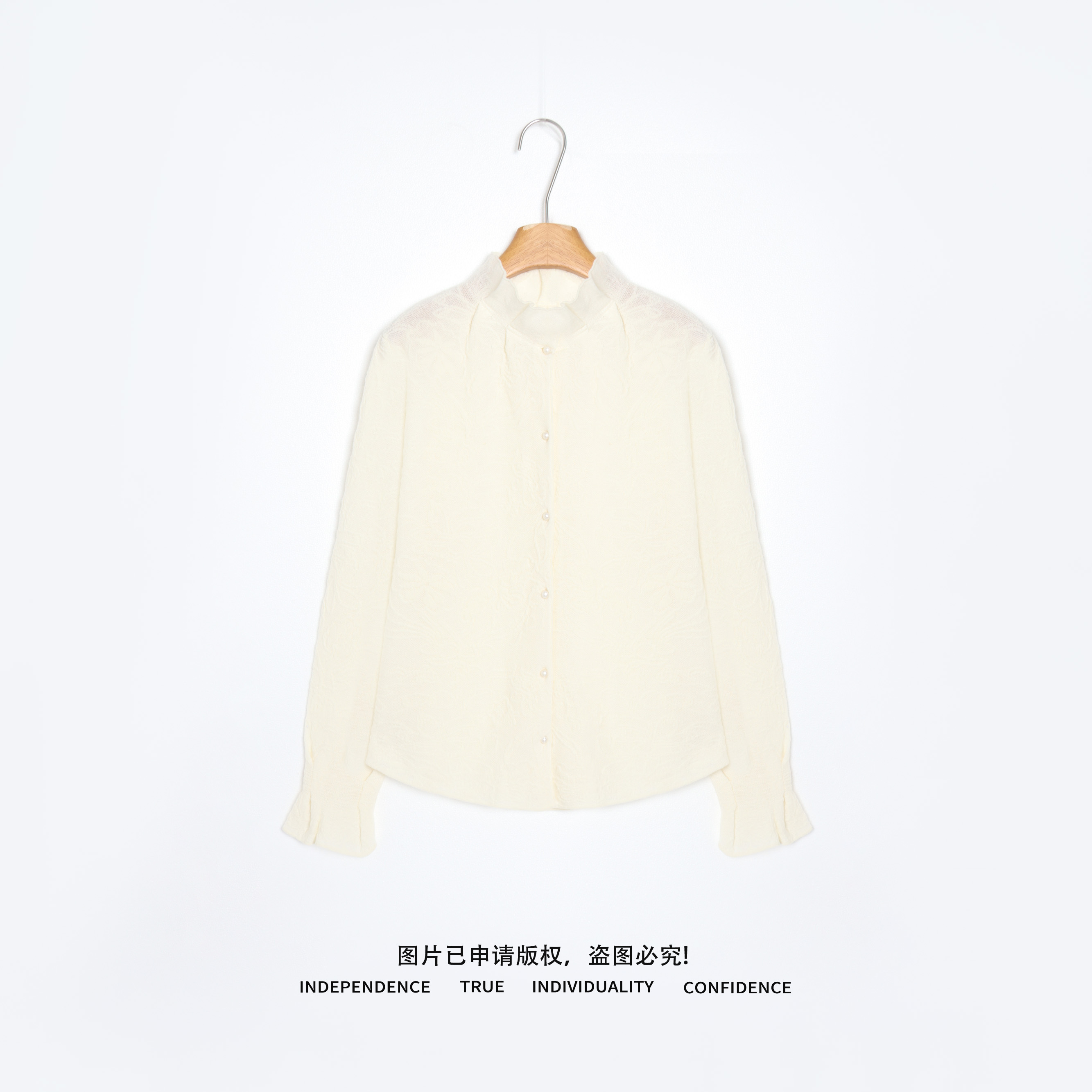 温温W【月桂织纹】100羊毛高级感衬衫毛衣针织衫女冬季新款3580