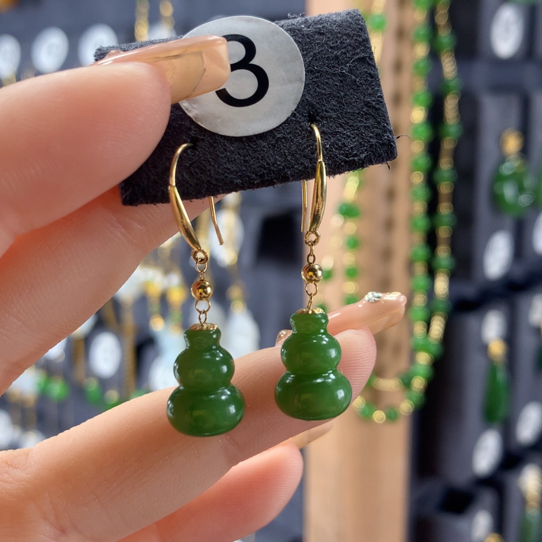 和田玉耳饰18K金镶嵌牵*