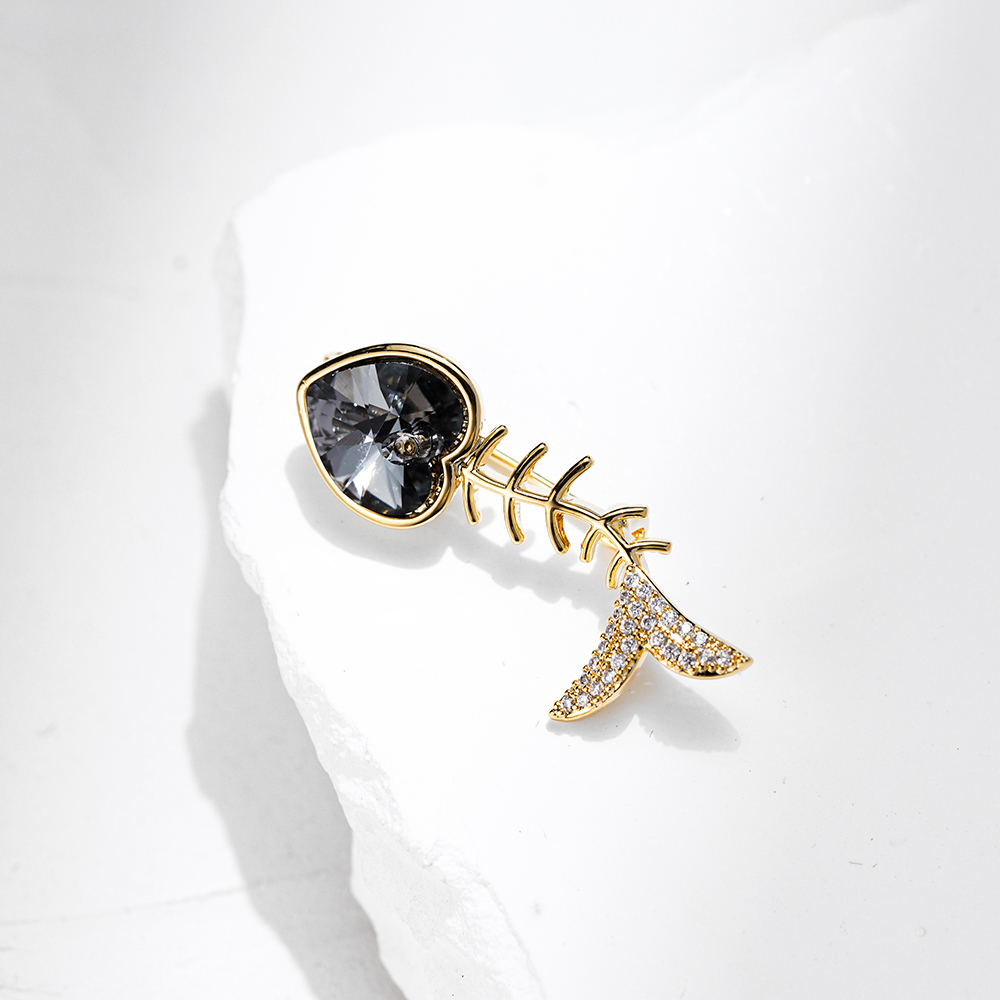 铜合金胸针 MN1418【施华洛】迷你精致鱼骨《黑》胸针