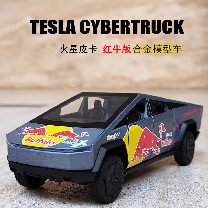 1:32特斯啦皮卡红牛版仿真可开声光回力合金仿真儿童玩具车模型车