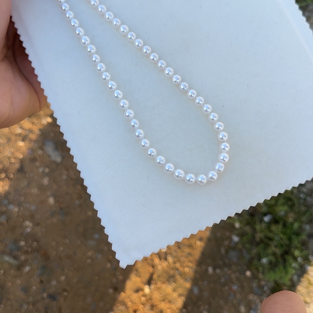 淡水珍珠银S925镶嵌颈饰6-7无核极光镜面正圆无暇白亮炫彩