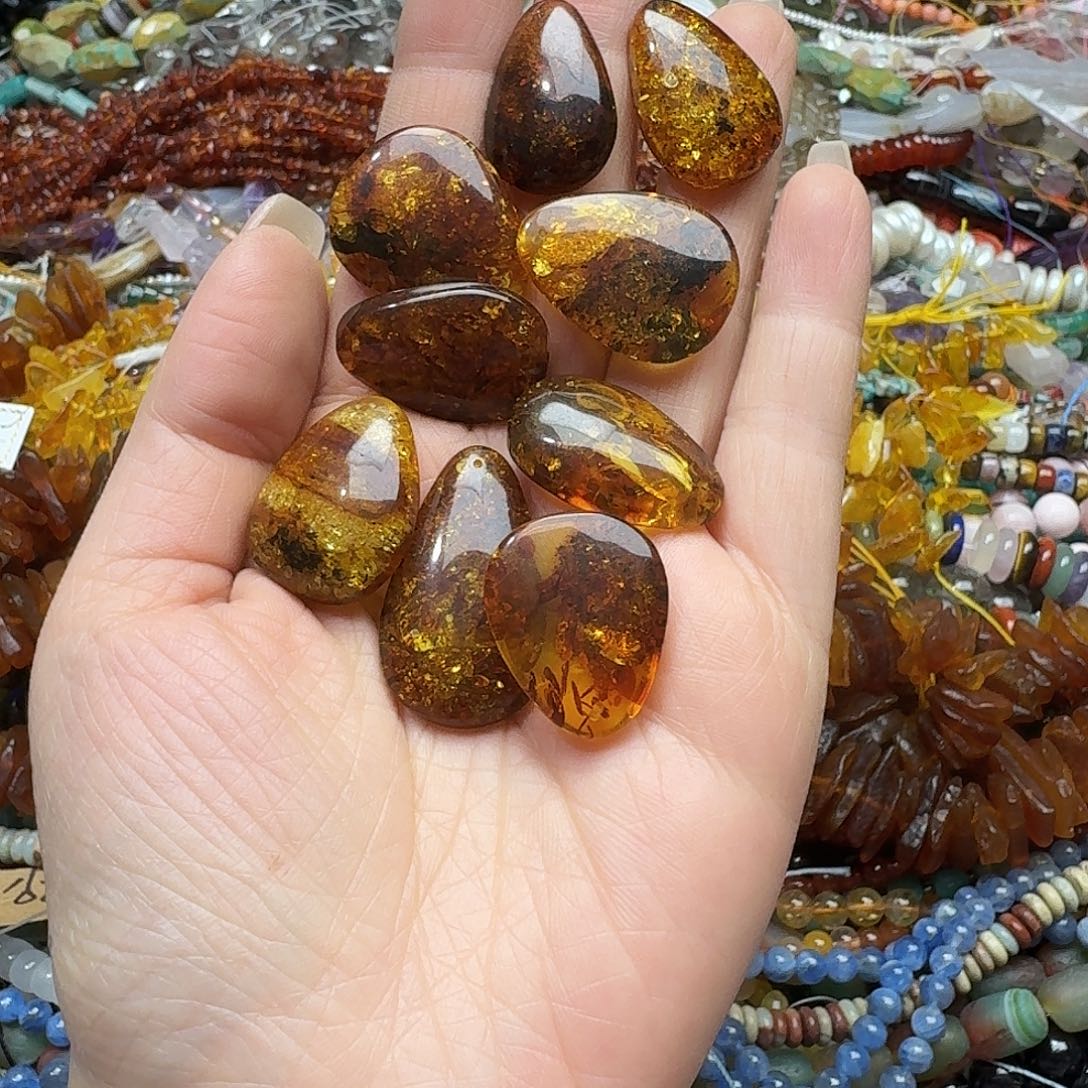 玛瑙/玉髓合金珠宝半成品一个花珀吊坠
