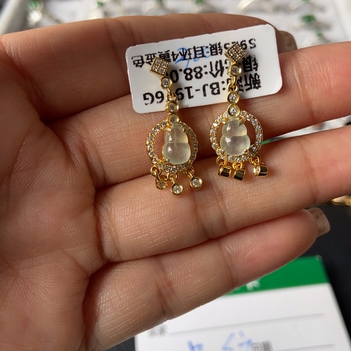 翡翠耳饰银S925镶嵌耳钉