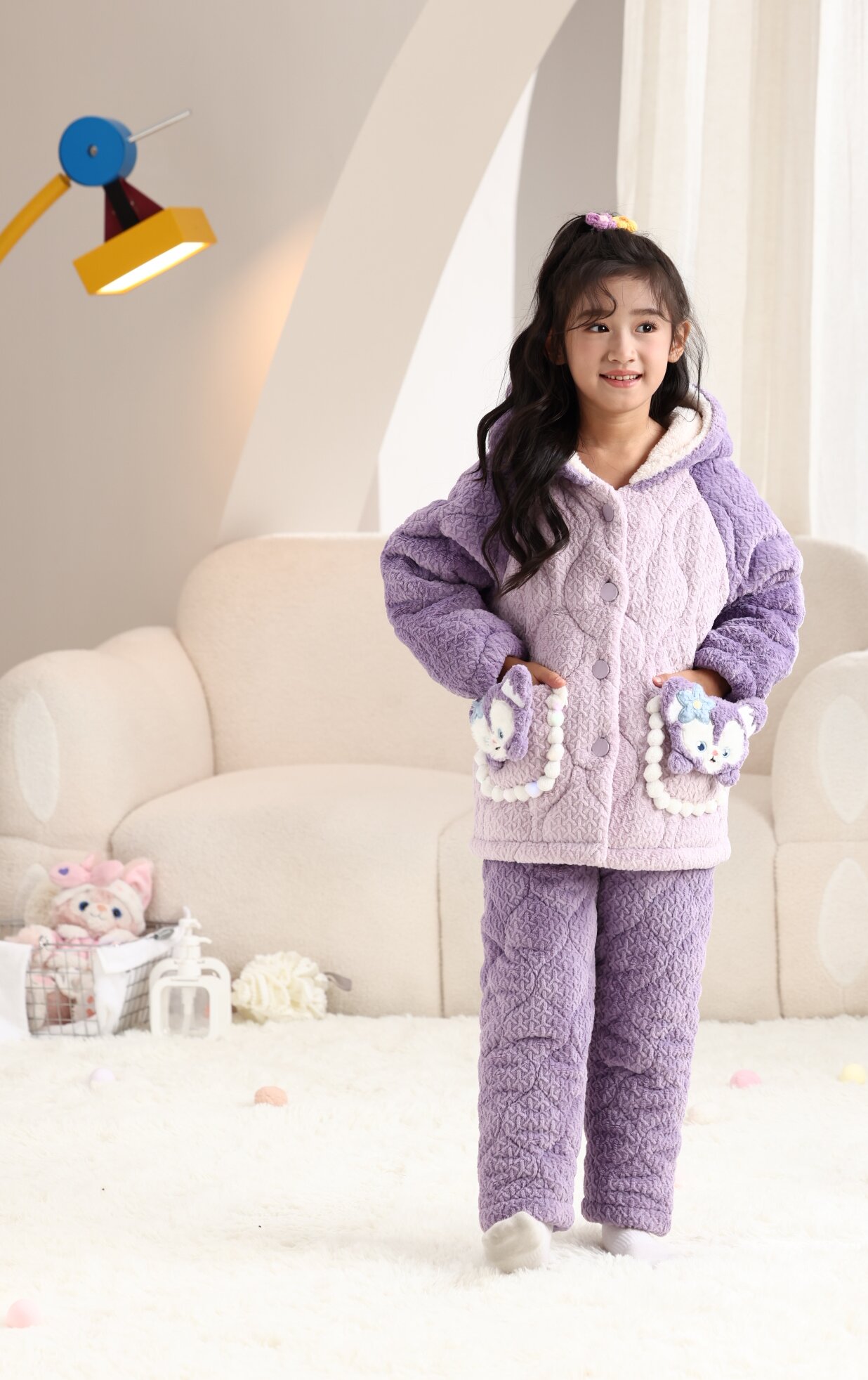 A3111#女童三层加绒加厚睡衣套装，可居家可外穿