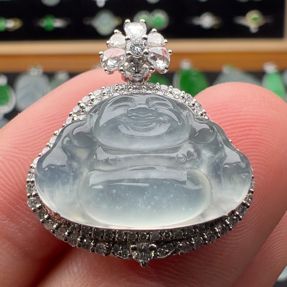 翡翠18K金镶嵌颈饰佛12