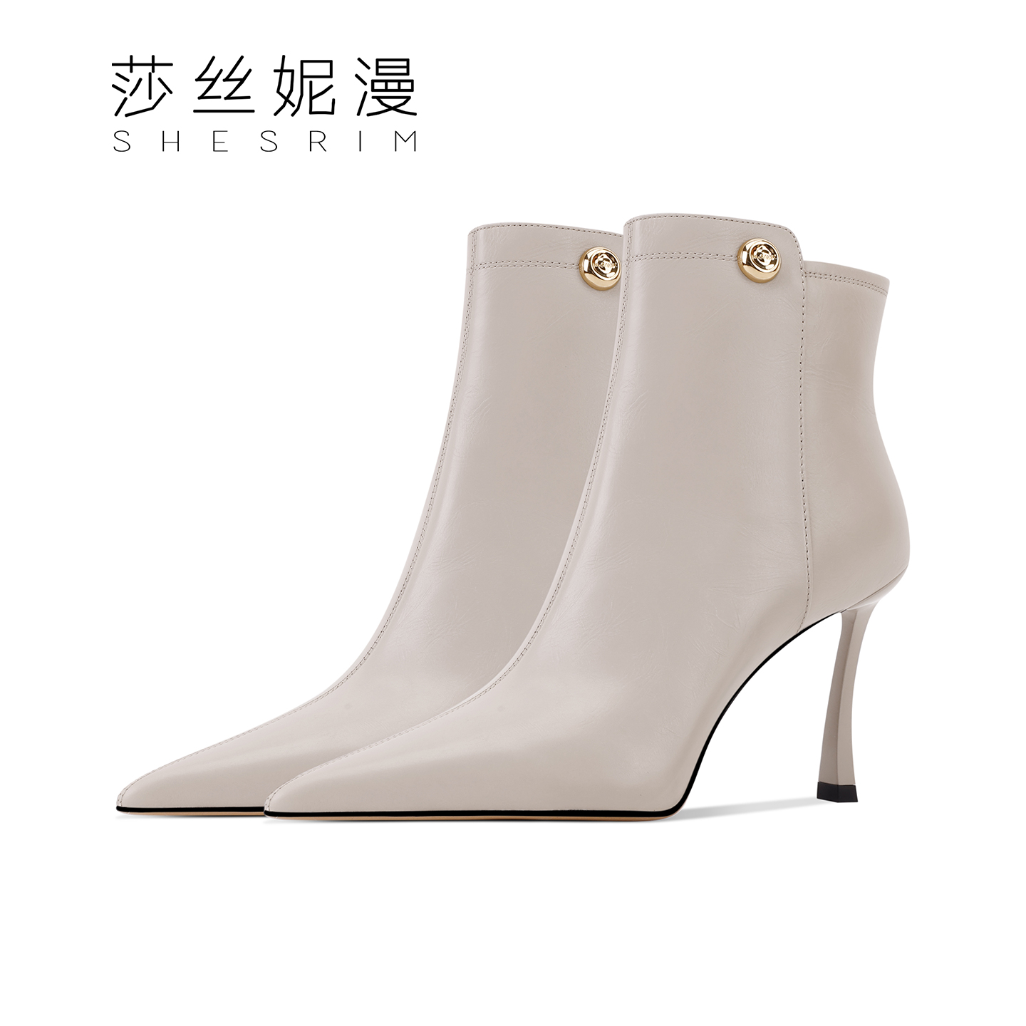 215-「8.5CM」秋冬简约时装新款短靴内里加绒侧拉链女靴尖头细高跟