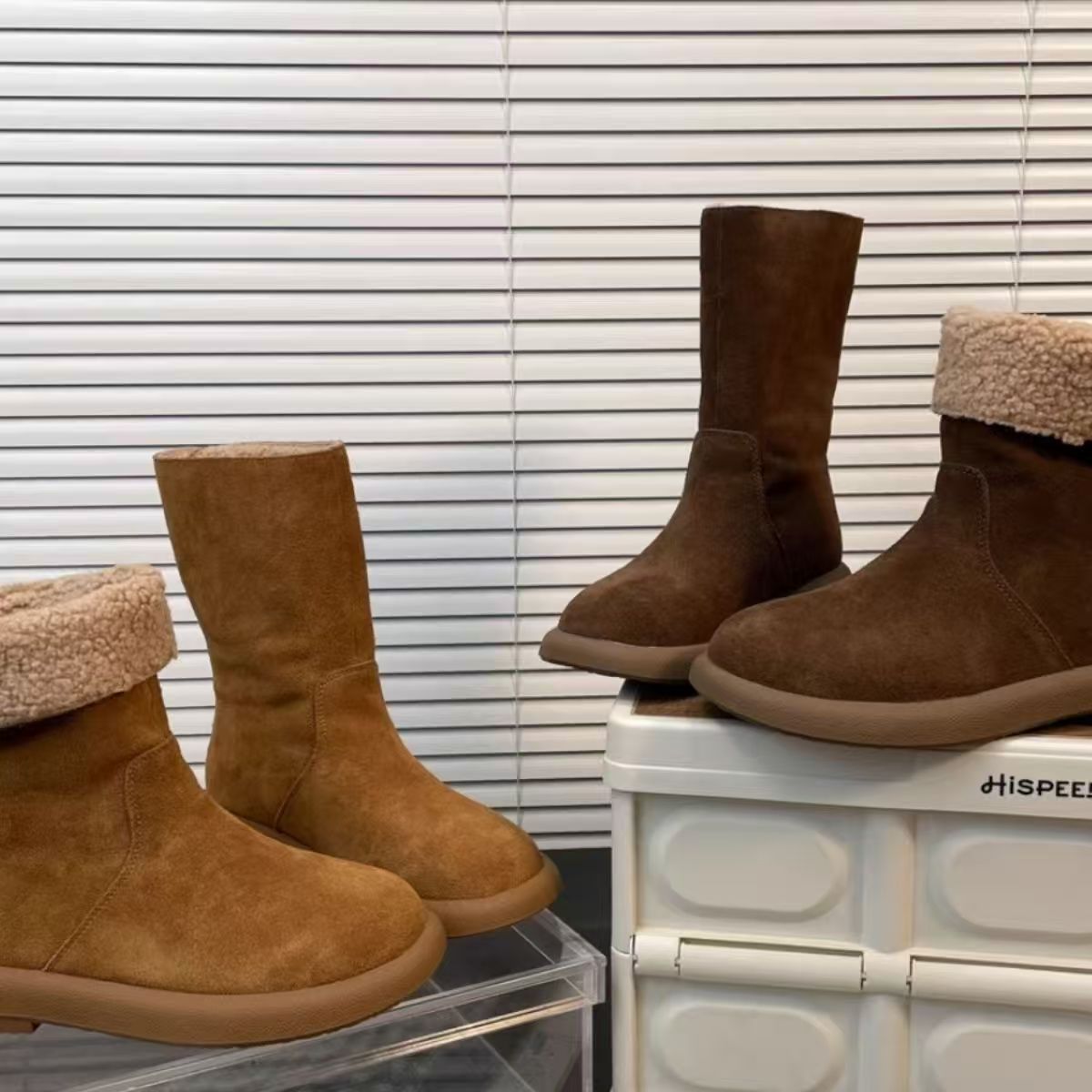 磨砂皮秋冬加绒加厚棉鞋网红后搭扣平底短靴两穿靴子复古雪地靴