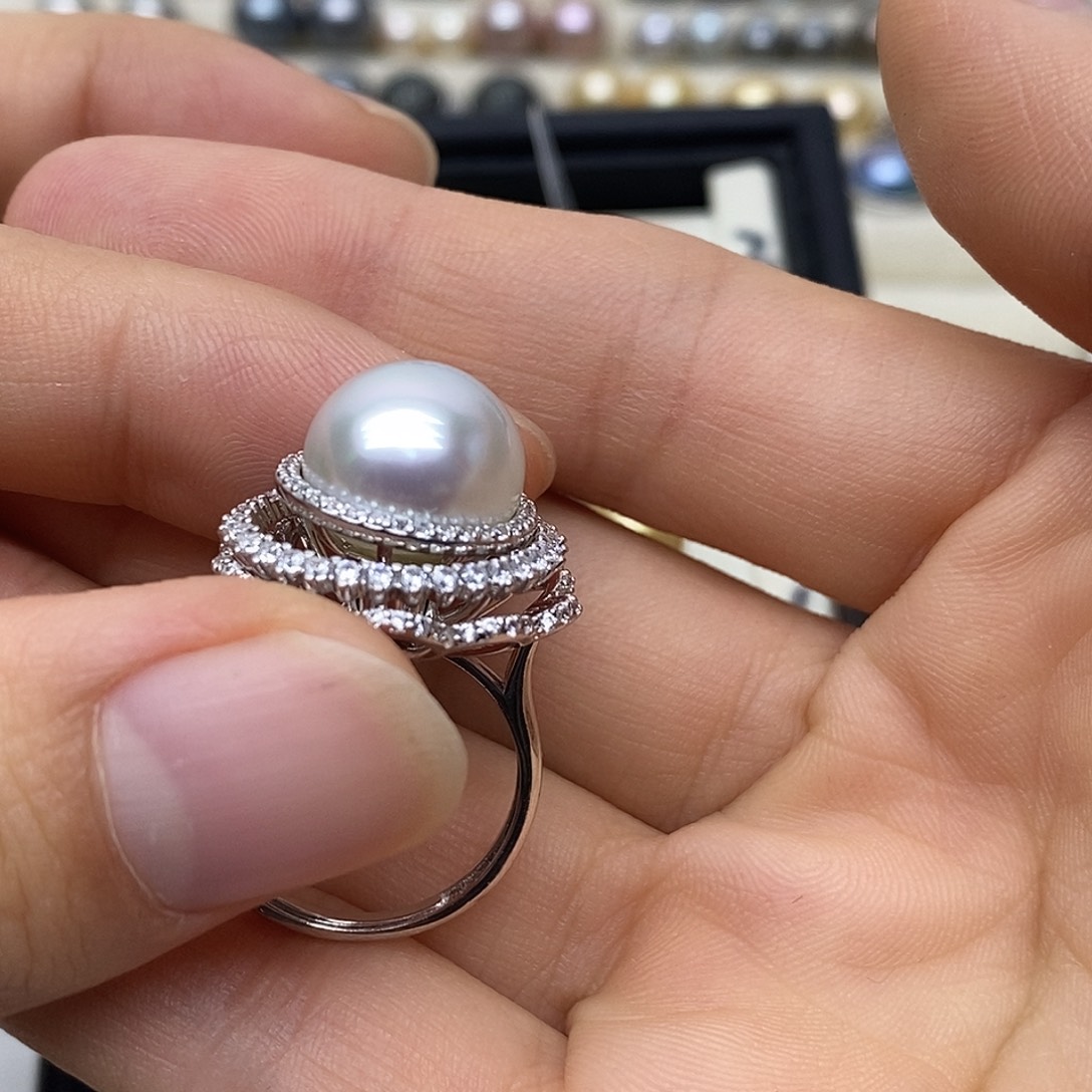 戒指银S925镶嵌海水珍珠