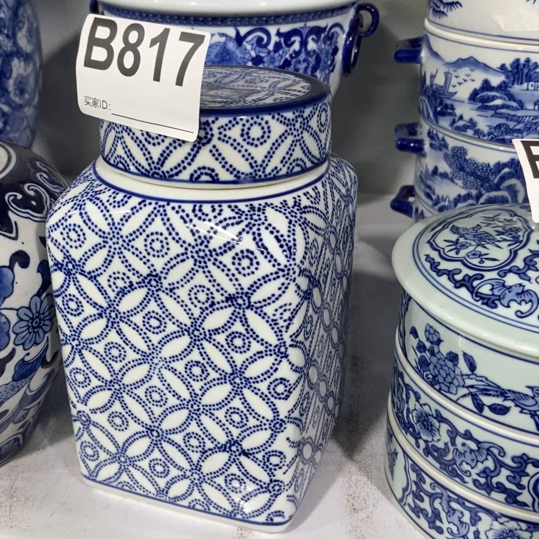 摆件茶叶罐手绘釉下彩