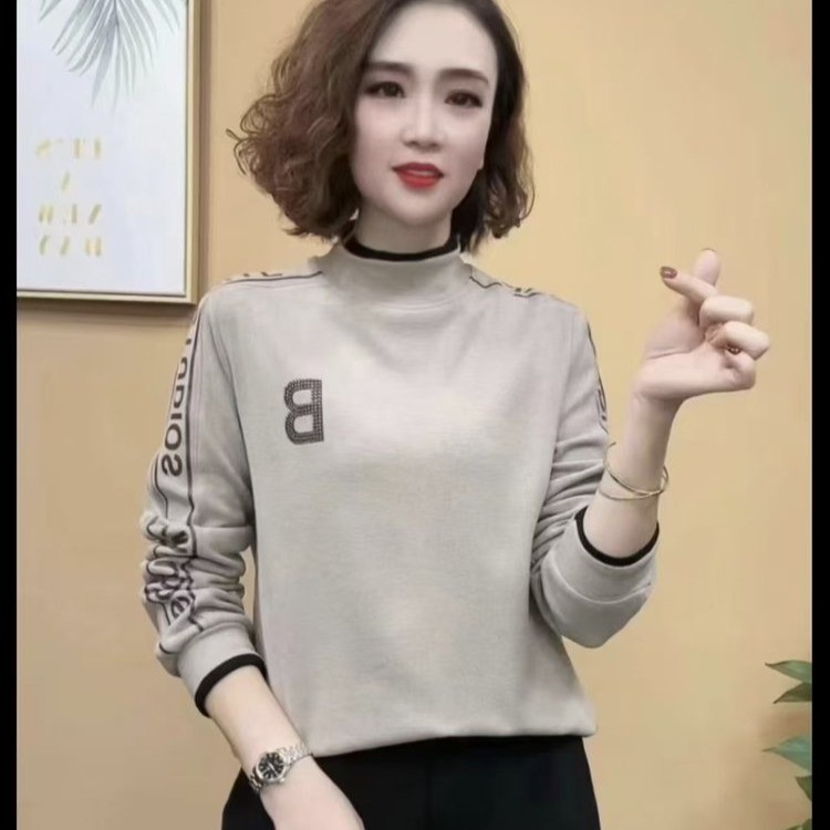 加绒加厚打底衫女秋冬内搭大码保暖中年妈妈德绒半高领长袖上衣