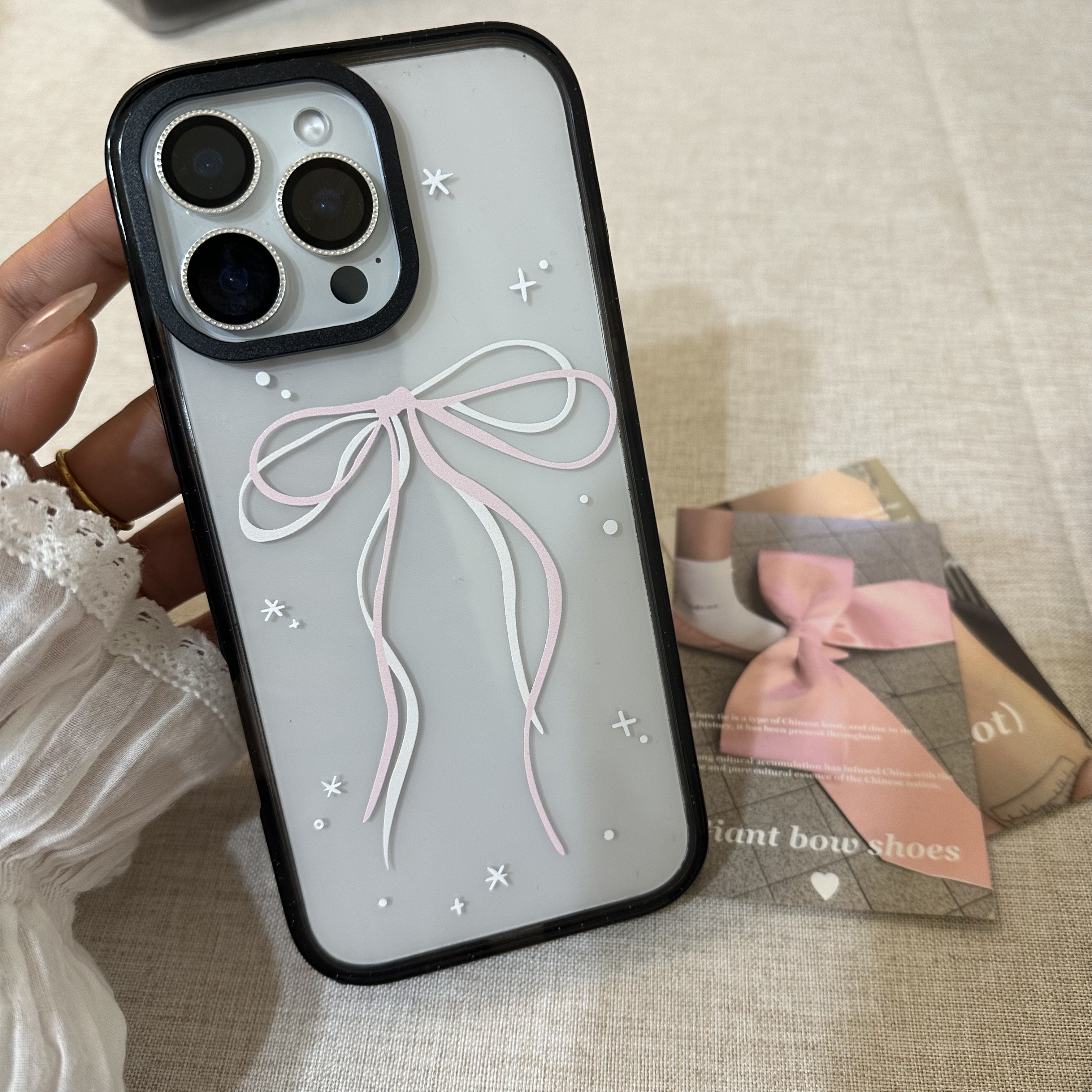 【壳乐专属】韩系亚克力丝带蝴蝶结适用苹果16pro女iphone15手机壳
