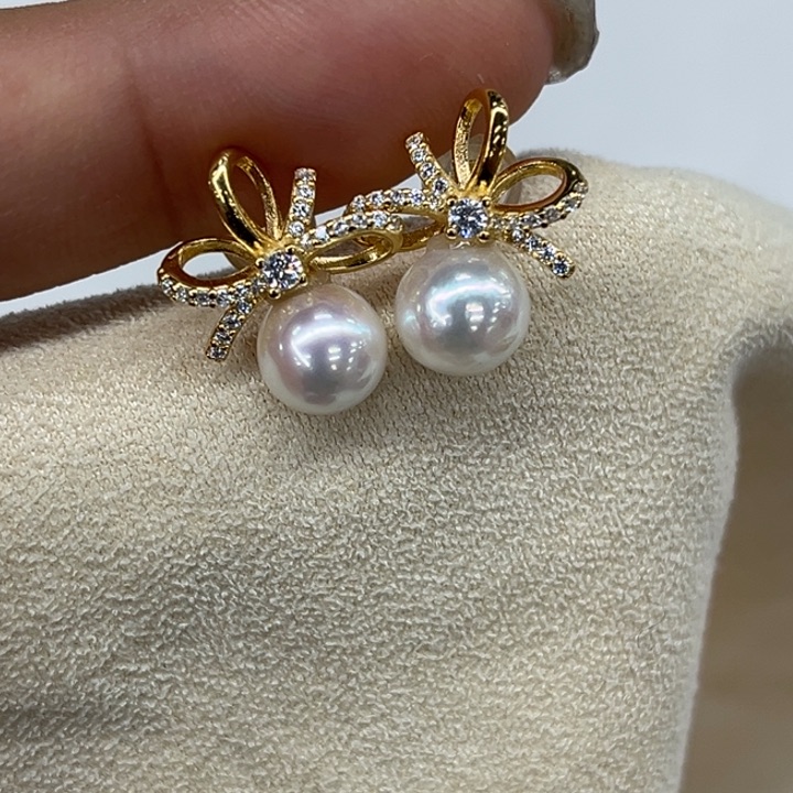 银S925镶嵌耳饰海水珍珠7-8