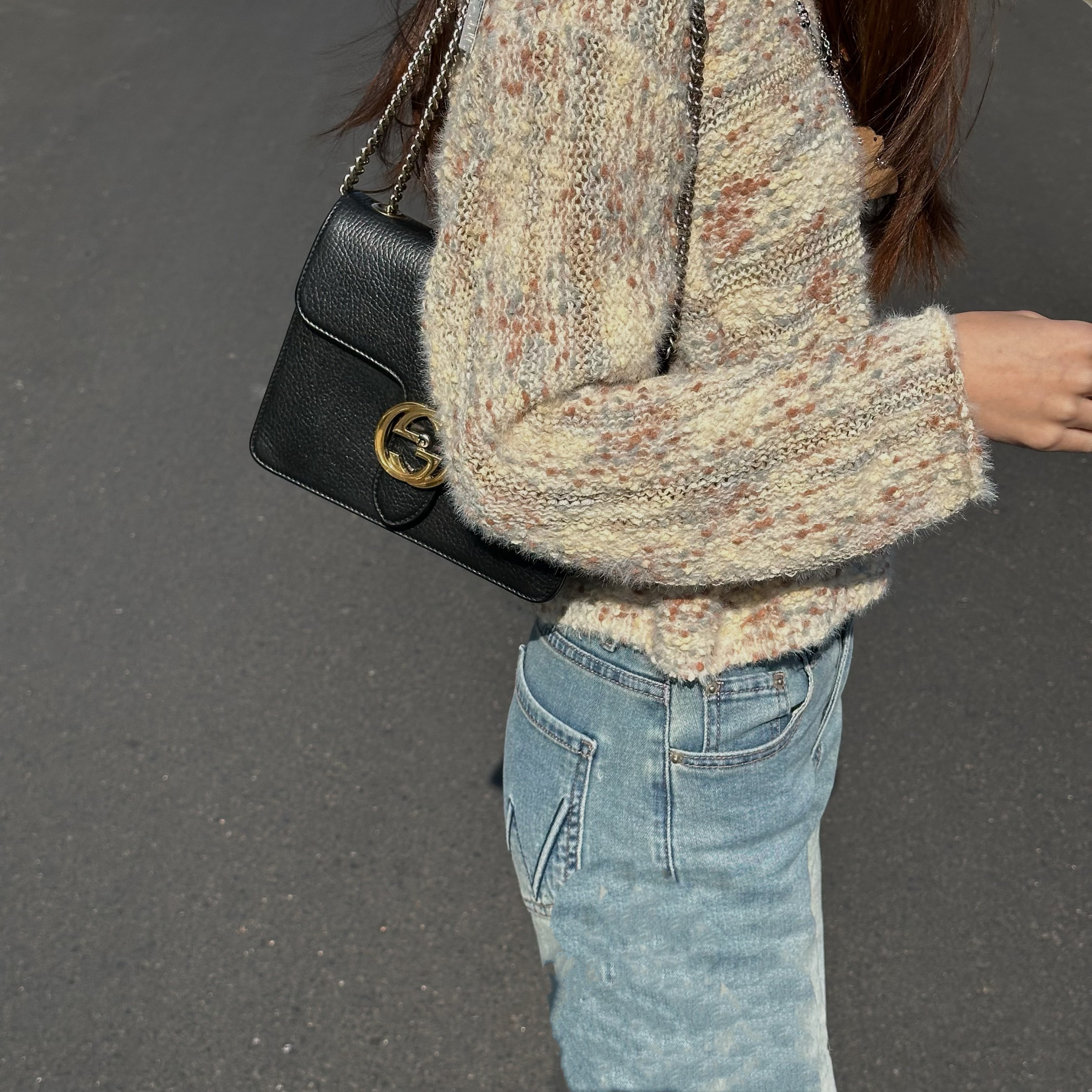 99新 GUCCI/古驰 黑金风琴链条包 Anwen 8011