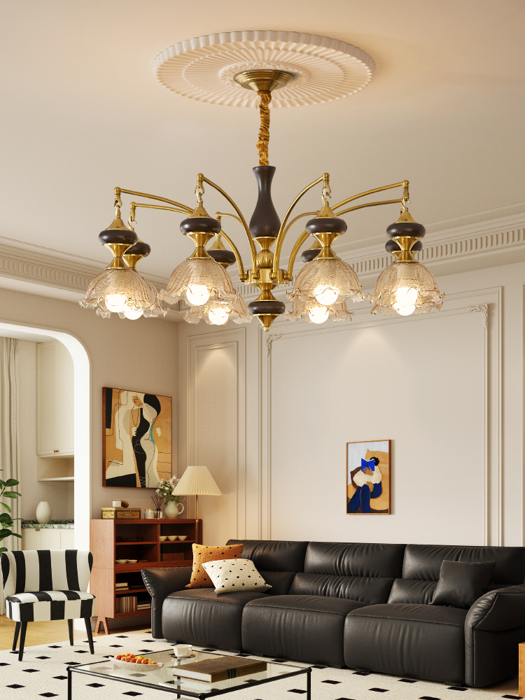 实木中古风客厅吊灯法式轻奢高级感设计师款美式复古餐厅卧室灯具