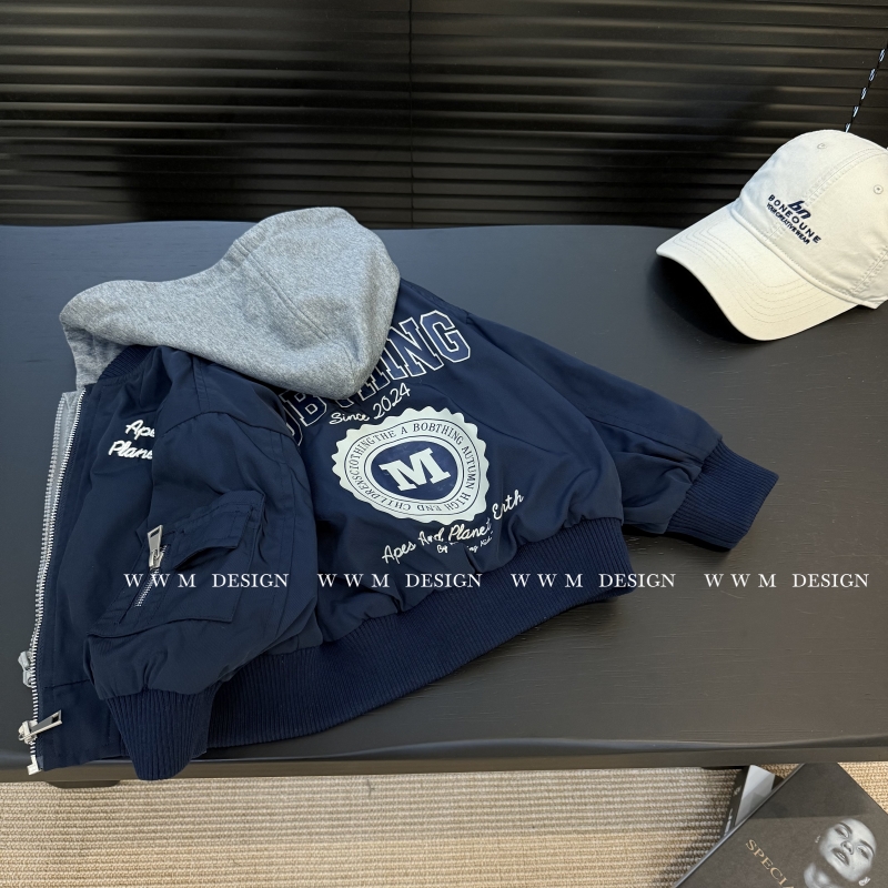 【文文妈】【现货】儿童秋款男童假两件外套拉链棒球服印花韩潮流外套