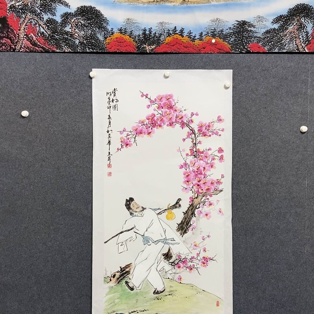 国画四尺人物花鸟一副