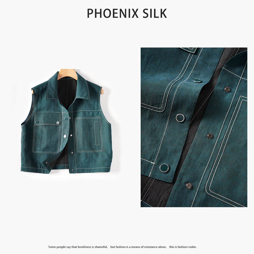 琸娅100%桑蚕丝香云纱龟裂纹国风高端女装轻奢舒适高级感真丝马甲