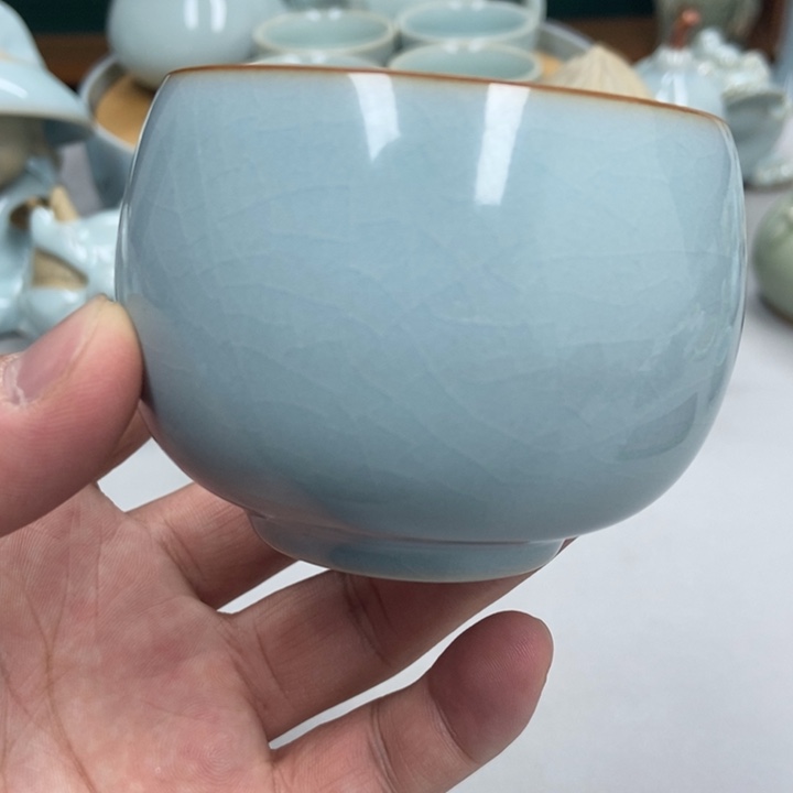 瓷呵*呵天青色张君老师瑕大肚杯