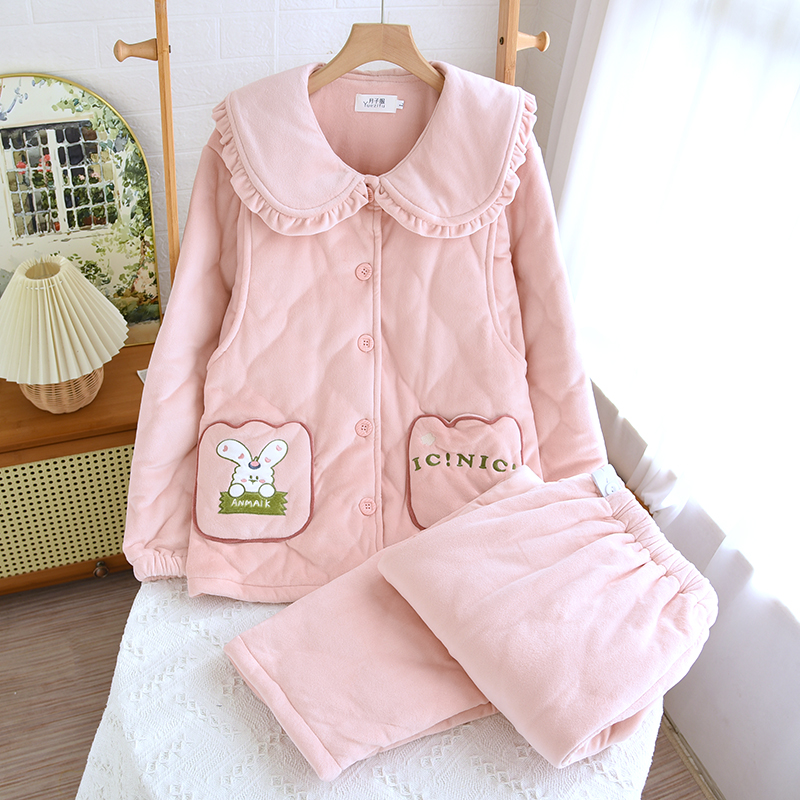 冬季加厚孕妇睡衣冬天月子服加绒三层夹棉保暖哺乳衣喂奶家居服