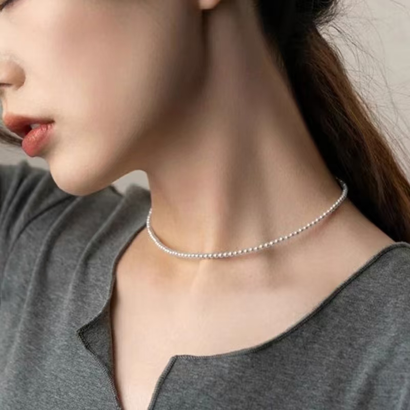 合金项链 银扣气质珍珠项链