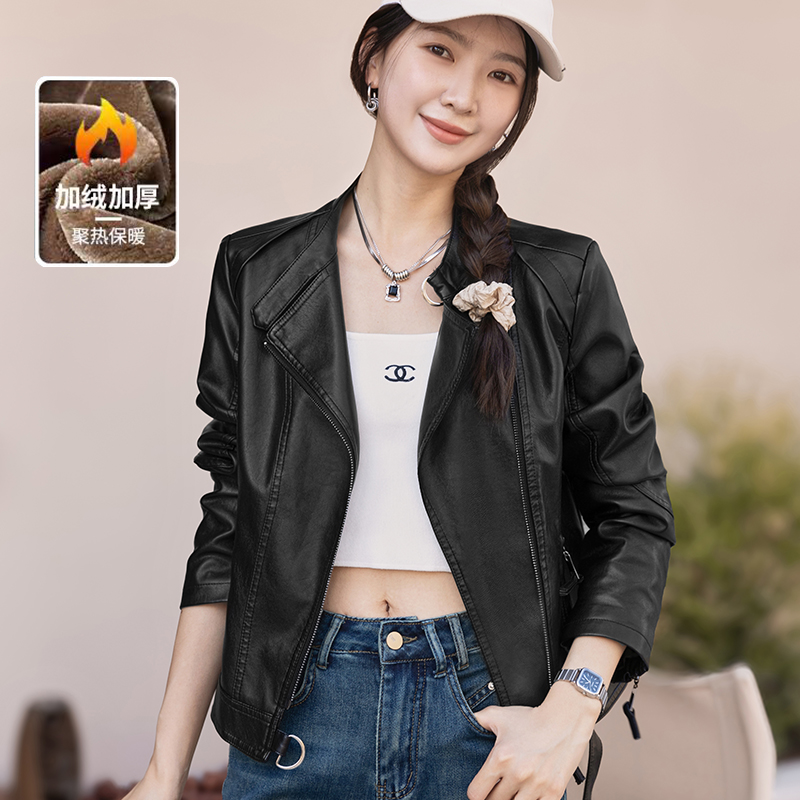 2025年秋冬真皮短款皮衣女洋气网红显瘦时尚气质修身外套简约百搭