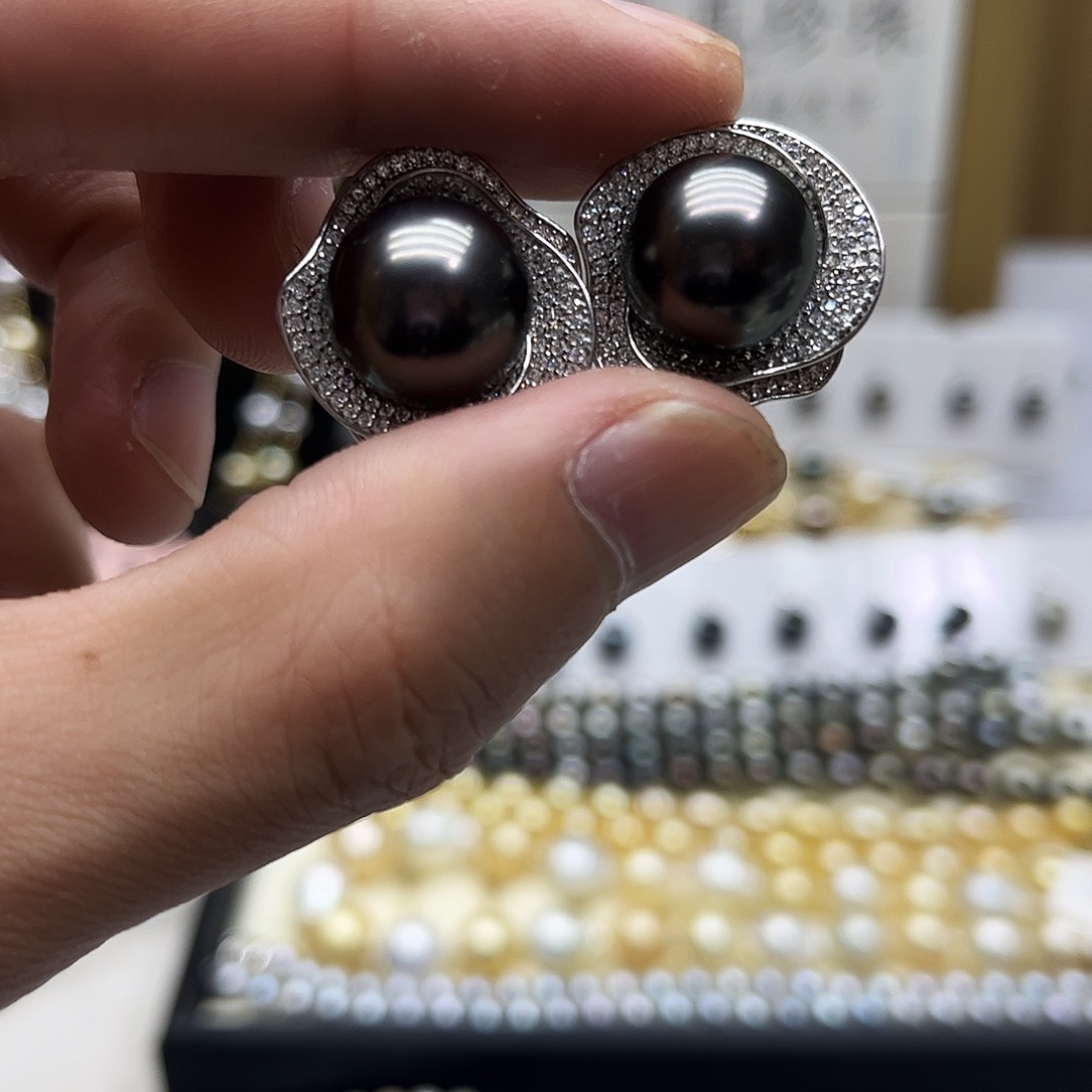 耳饰银S925镶嵌海水珍珠