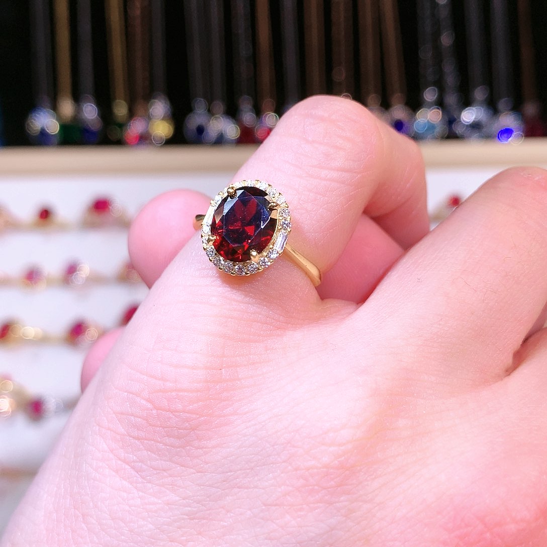 石榴石戒指银S925镶嵌