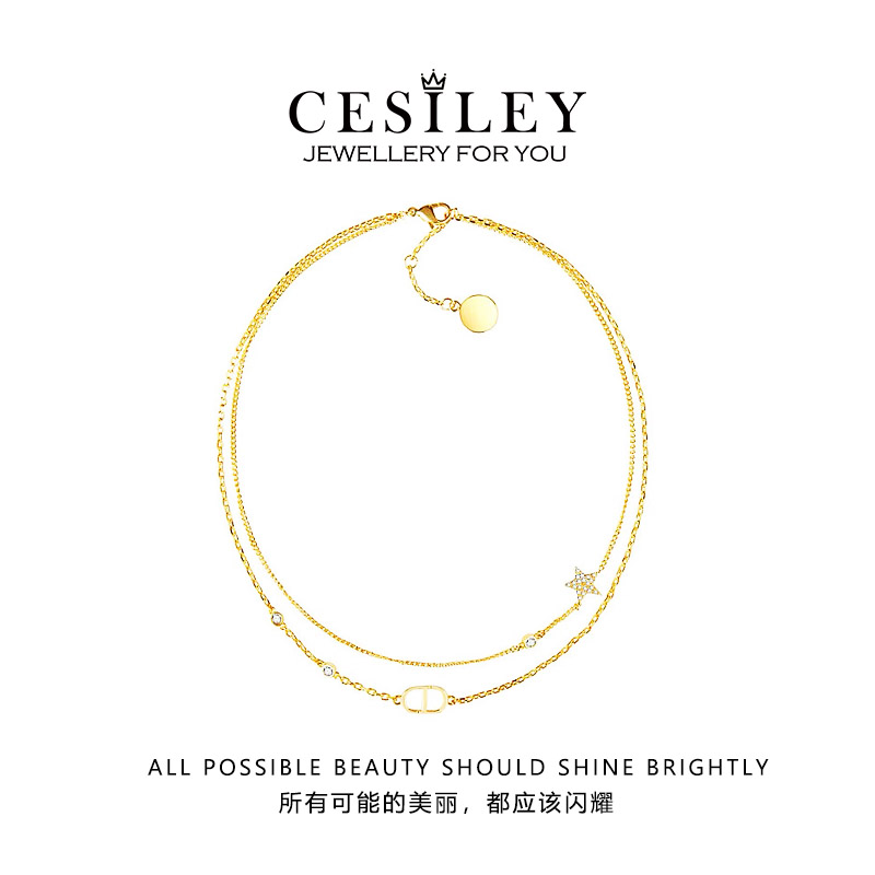 铜合金项链 星星字母双层叠戴项链DTB2015