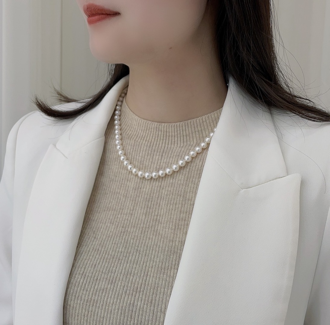 淡水珍珠项链时尚经典简约优雅气质暖白（25802）