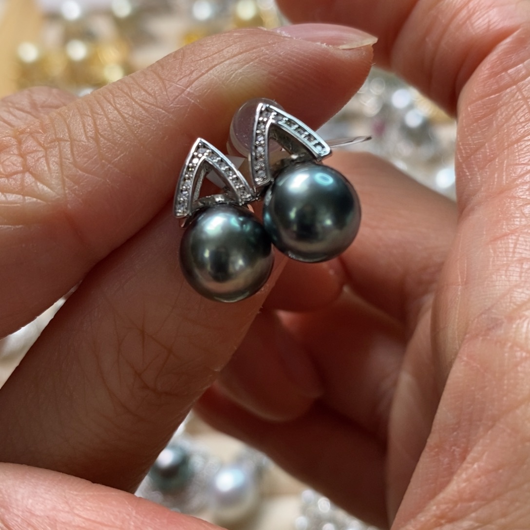 海水珍珠耳饰银S925镶嵌