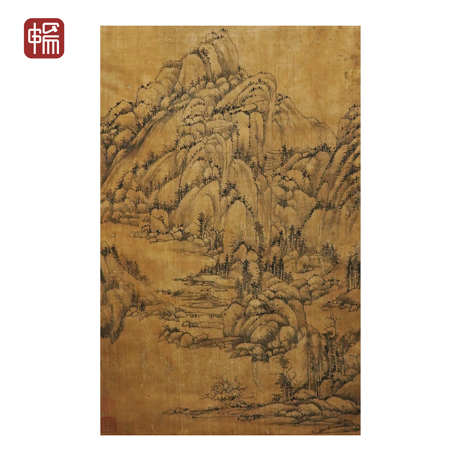 X123 清早期《复古山水》69.5*35（2.18平尺）绢本立轴YQ
