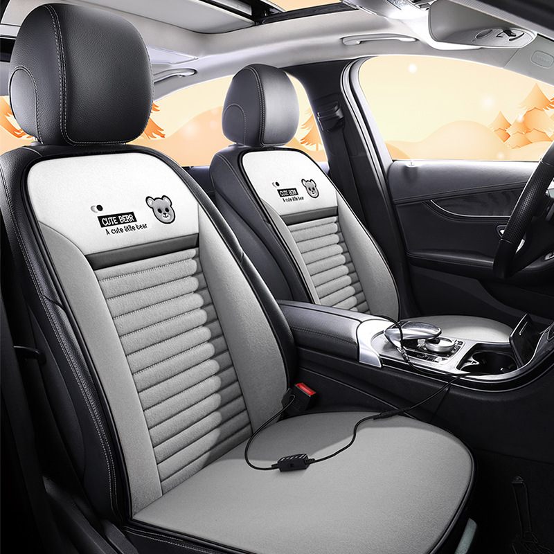 汽车加热坐垫冬季车载12v座椅通用电热卡通毛绒座垫冬天车用保暖