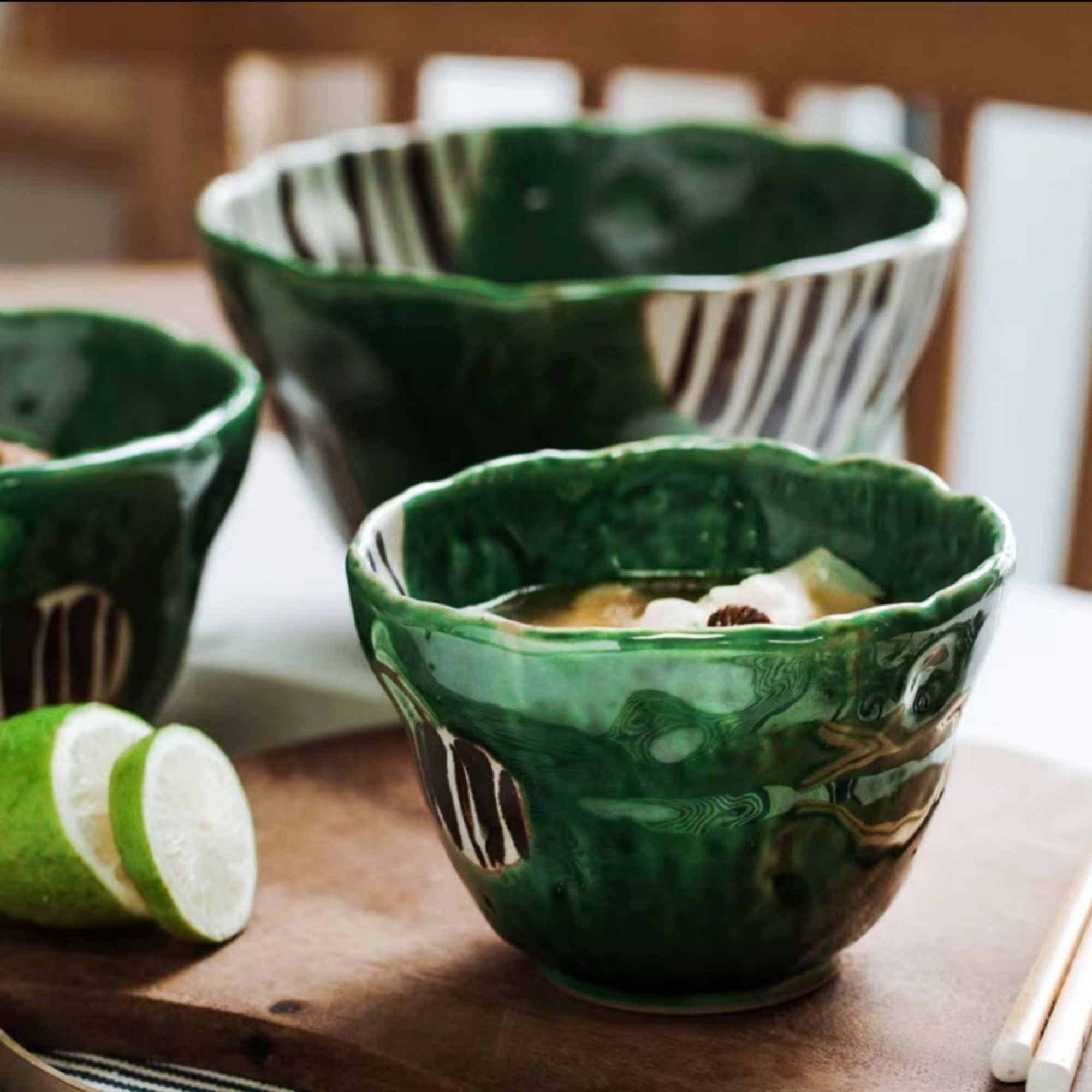 日本进口美浓烧创意织部日式系列餐具餐盘家用陶瓷汤盘小号碗盘