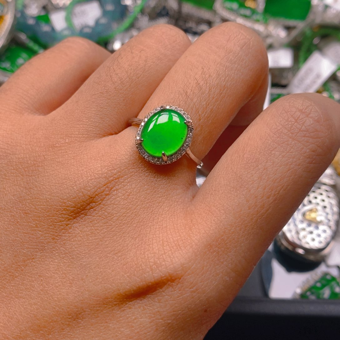 翡翠戒指银S925镶嵌88888888