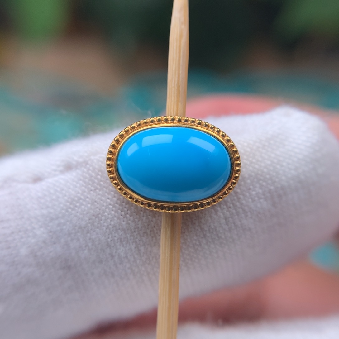 绿松石全品玉化暴力蓝18K金镶嵌