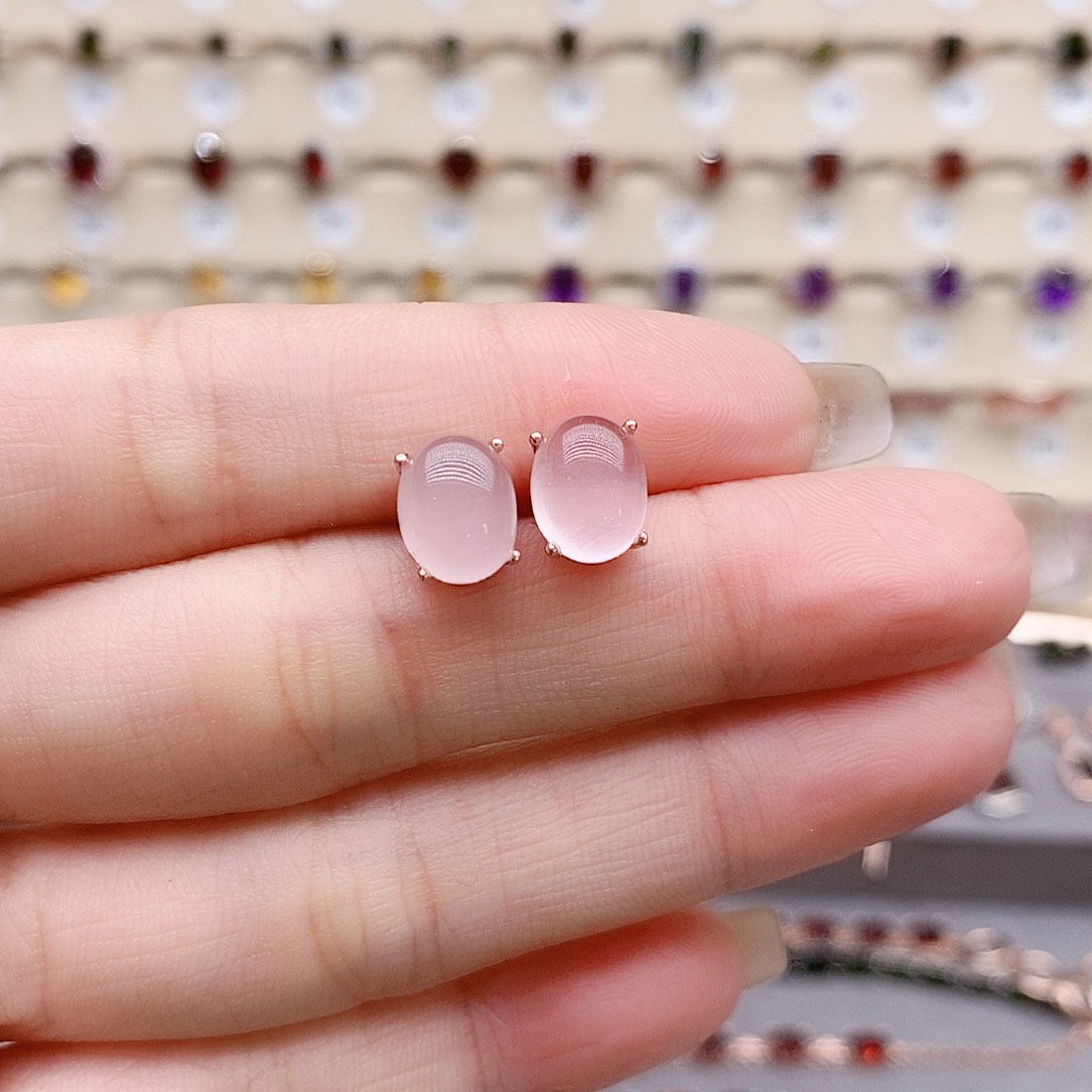 芙蓉石耳饰银S925镶嵌耳钉