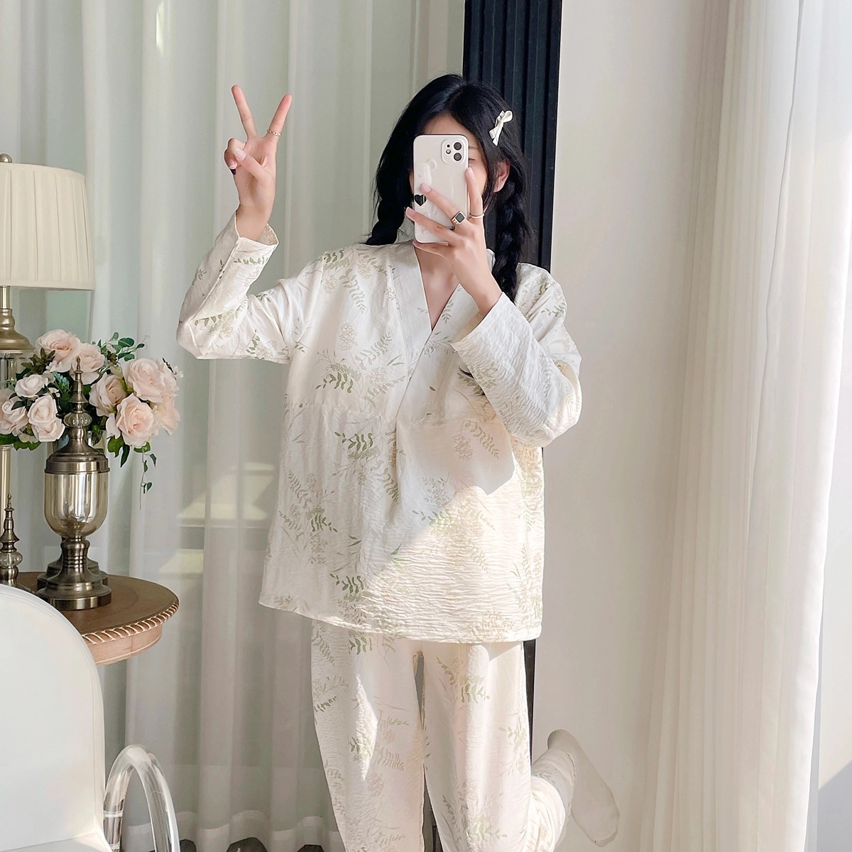 【纯棉带胸垫】月子服春夏薄款产前产后孕妇哺乳家居服透气吸汗产妇