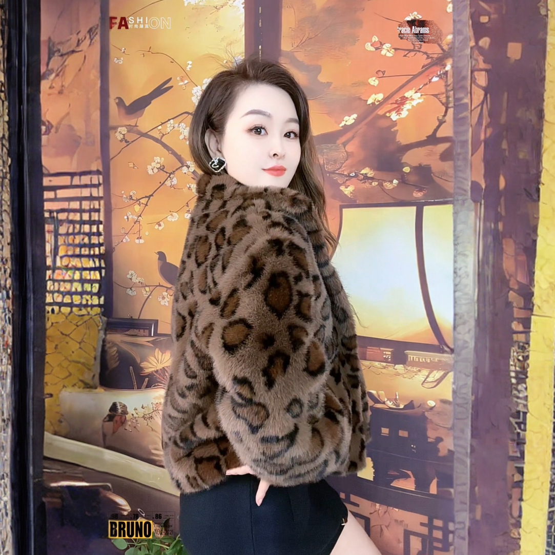 2025领款大豹点冬季新款时尚短款欧貂绒毛毛短外套3134