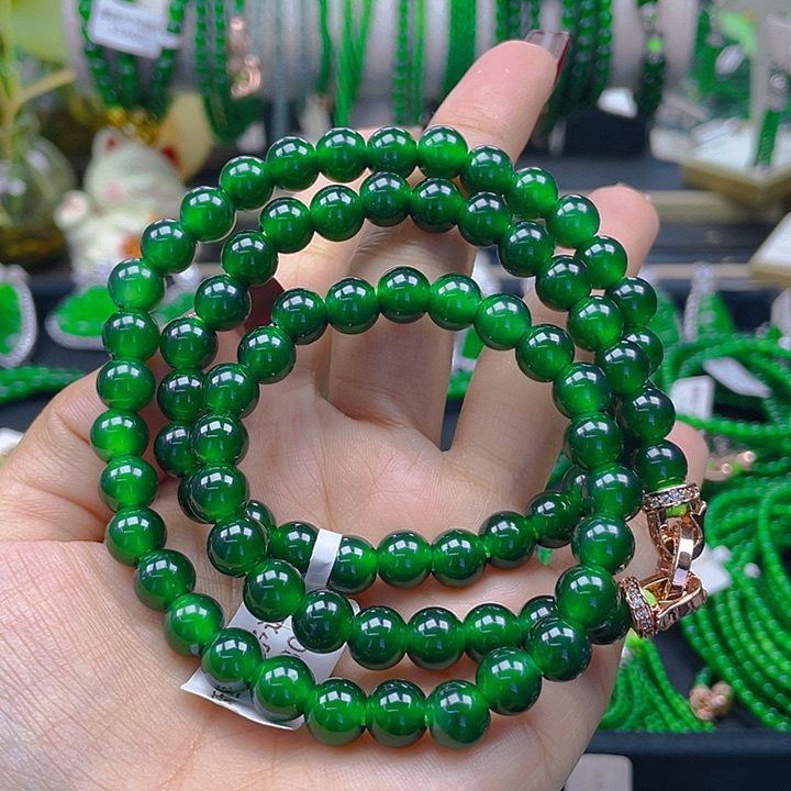 翡翠颈饰未镶嵌圆珠冰辣绿项链8