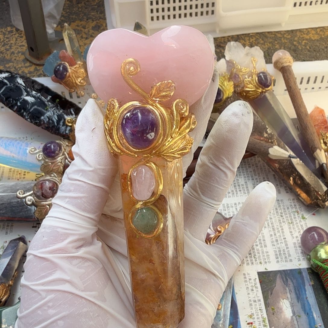 水晶手链22K金镶嵌粉水