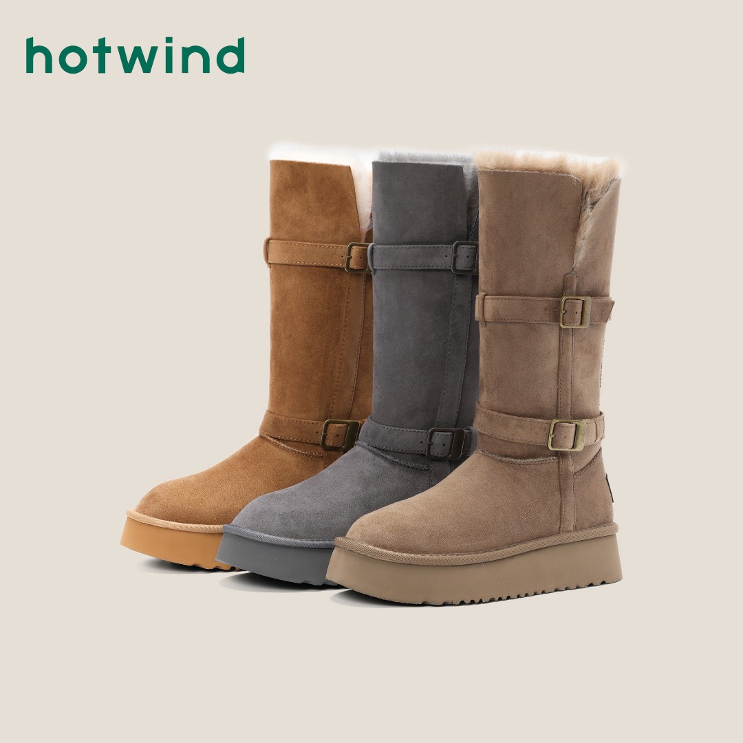 【冬日暖阳】Hotwind/热风2025新款复古百搭雪地靴保暖韩系棉靴女