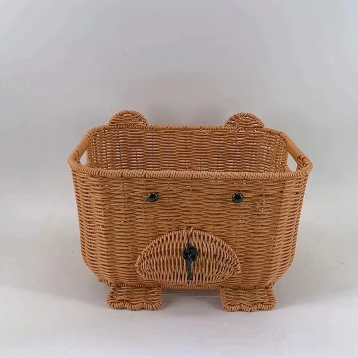 A6棕色小熊造型收纳筐家用手工编织