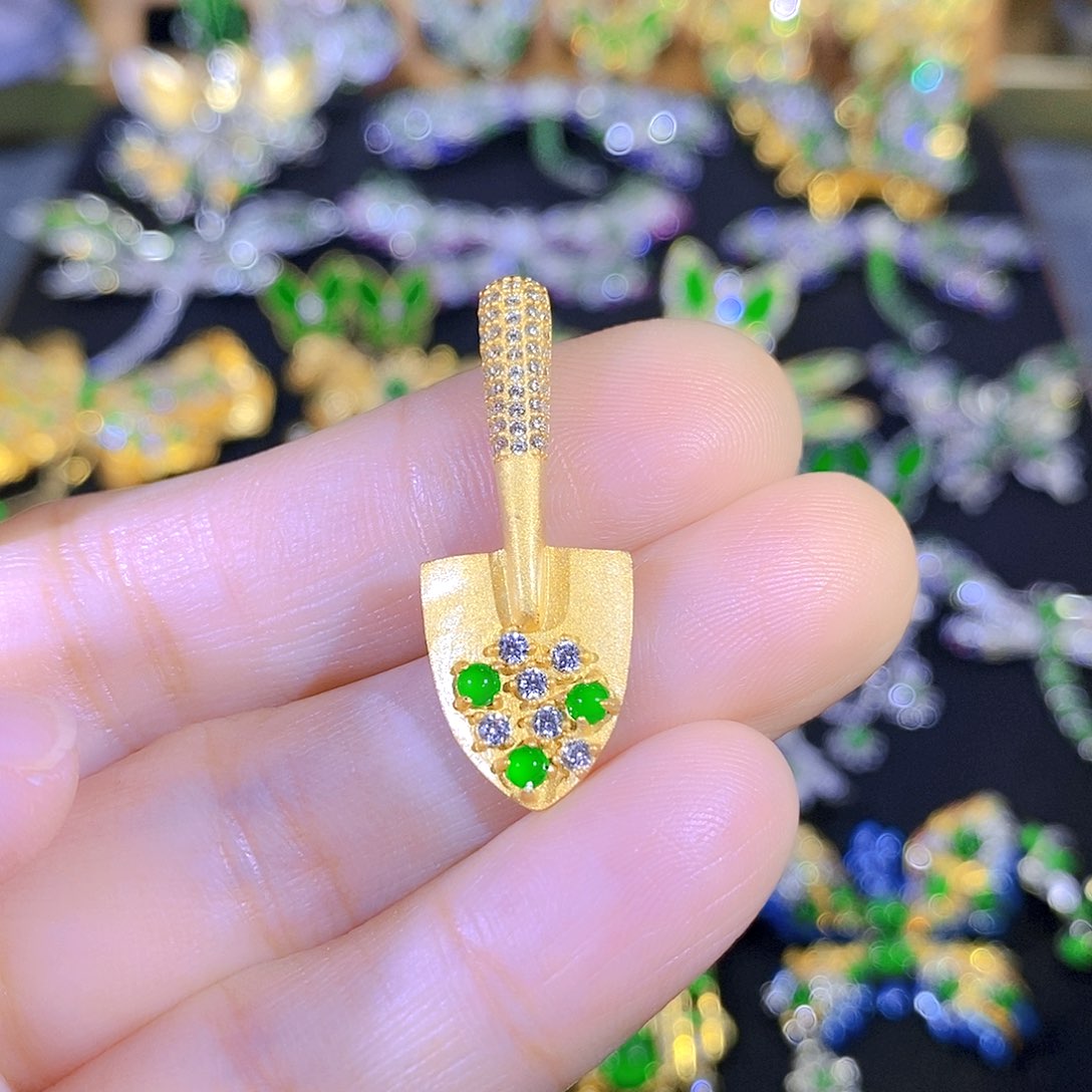 吊坠(不含链)银S925镶嵌翡翠