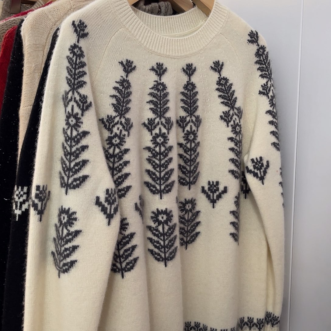 花朵 圆领 羊绒衫