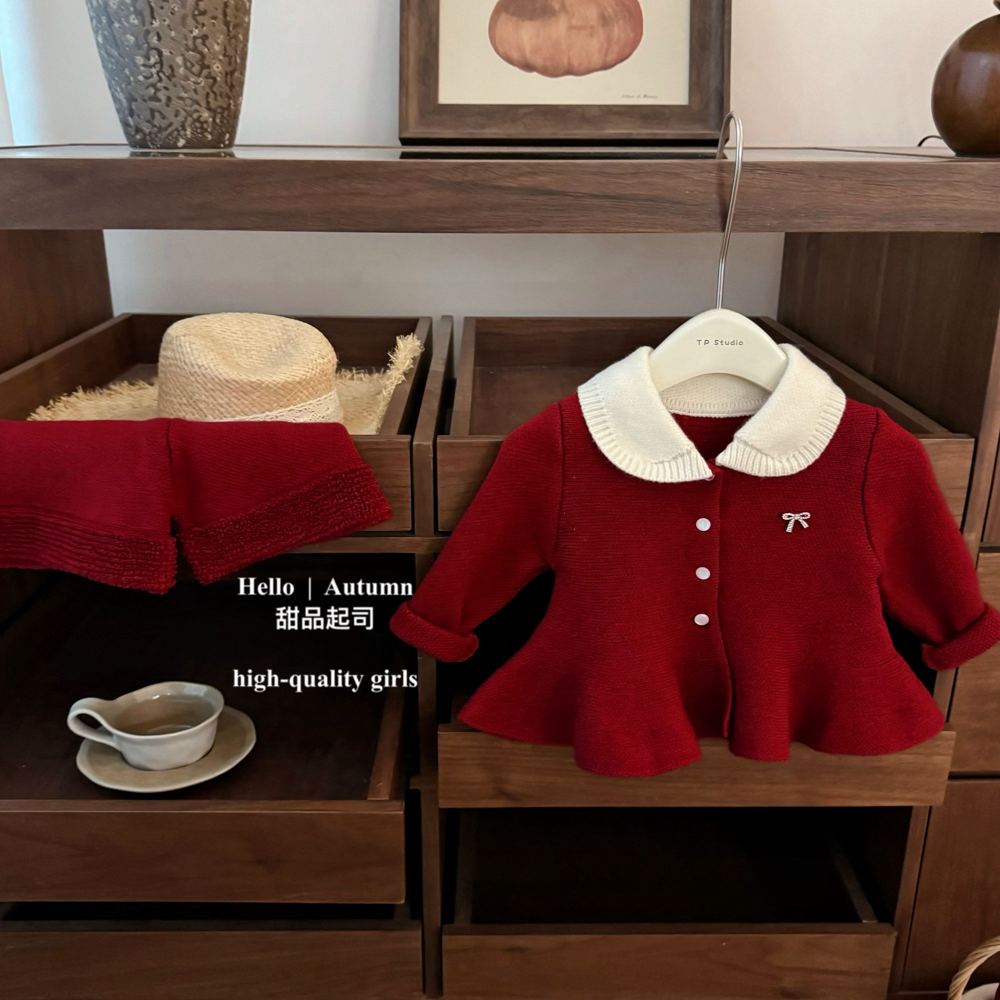 【甜品起司】新年款！韩系女宝宝小香风娃娃领毛衣短裤洋气套装潮