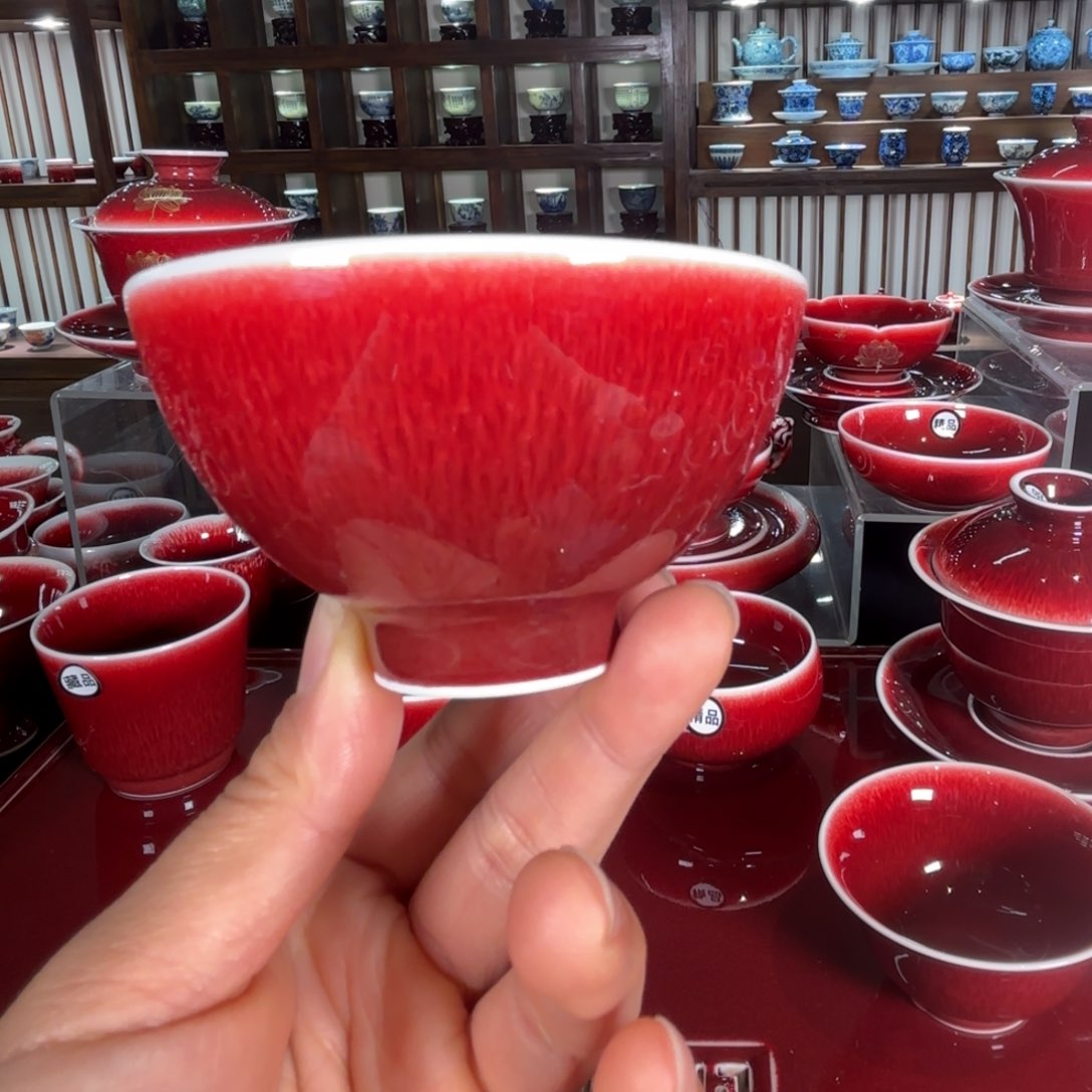 景德镇精品郎红鸡心杯杯